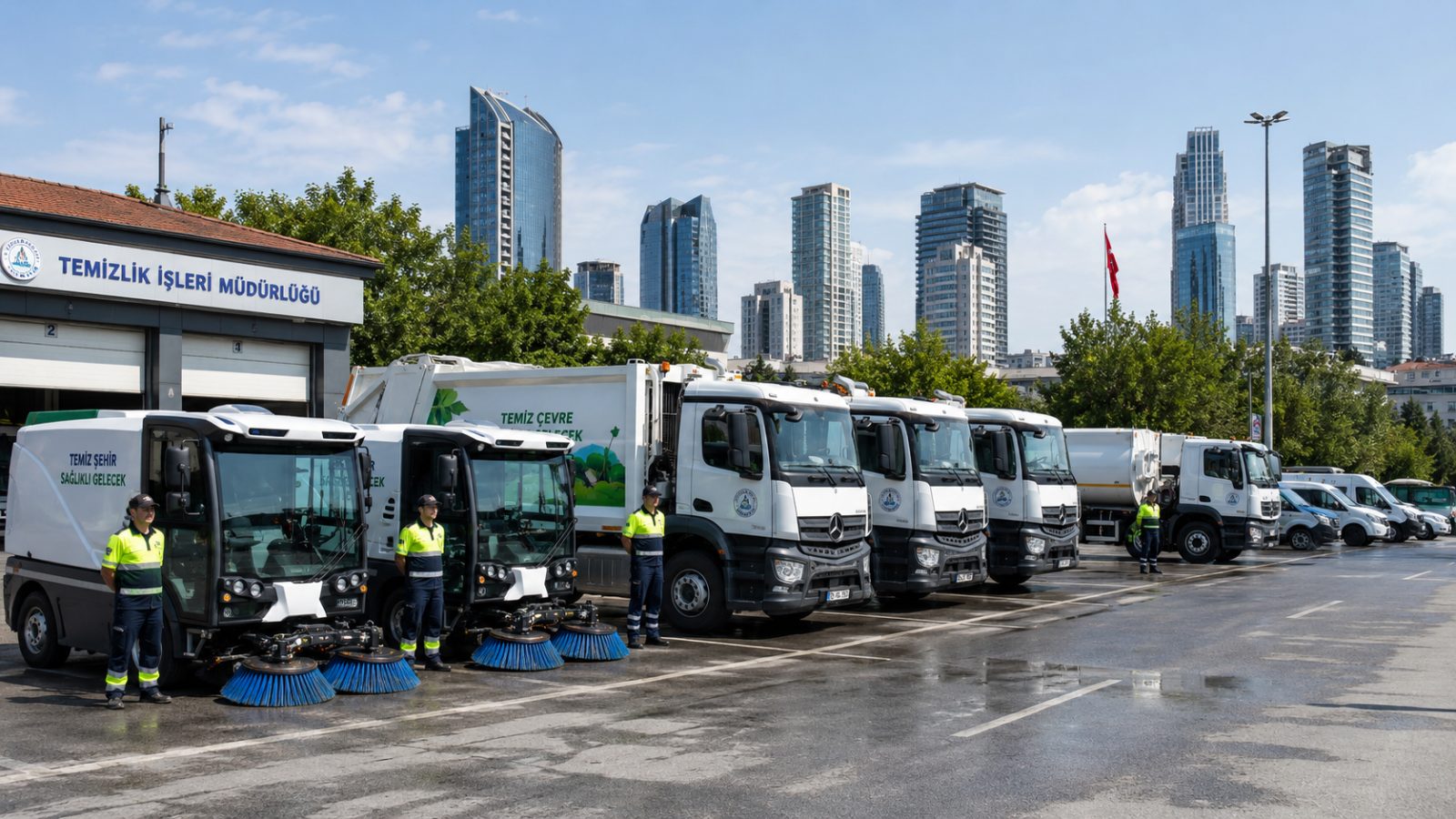 Măturătoare stradală electrică cu zero emisii curățând o stradă din oraș